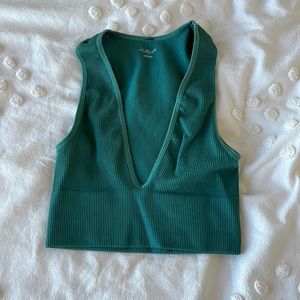 teal deep v cropped tank top